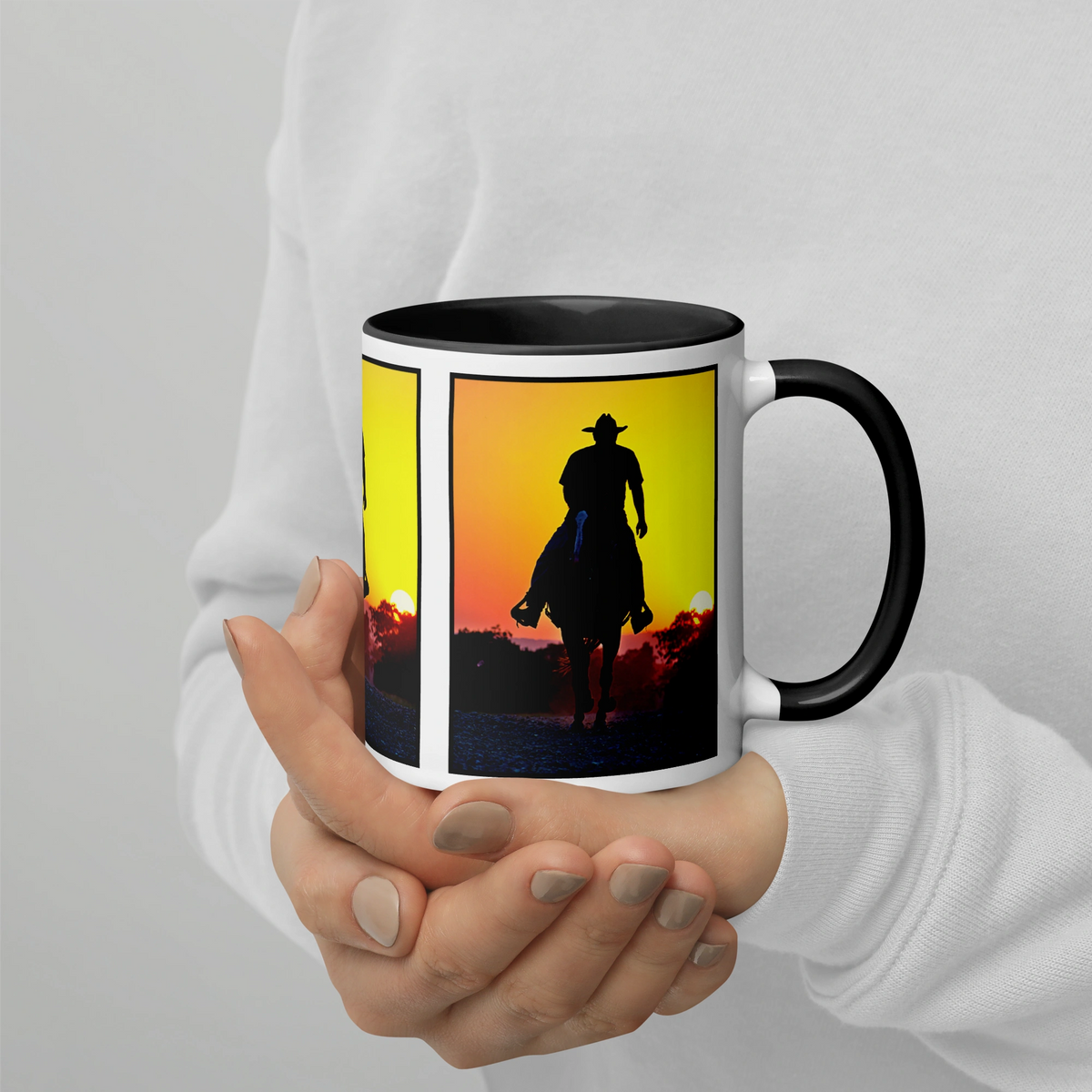 Premium Mug 11 Oz Coffee Cup Western Sunset With Cowboy Country Western   Rs=w 1200,h 1200